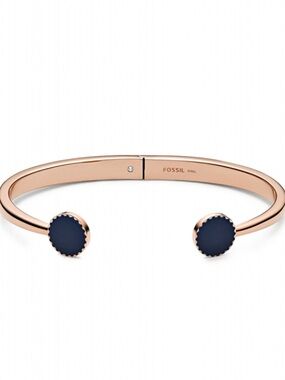 Fossil Rose bangle with blue enamel
